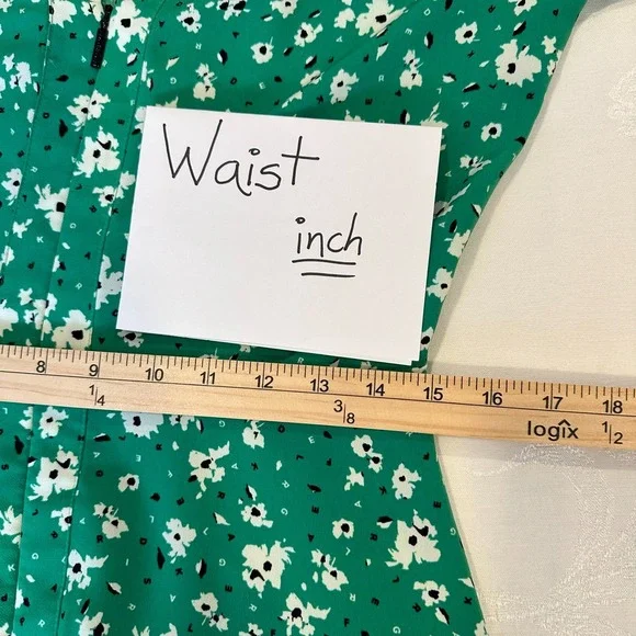 Karl Lagerfeld Paris Size-4 Green Floral Shirt Dress Long Sleeve Ruffle Zip - Picture 5 of 16